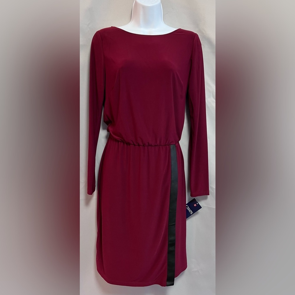 Chaps Red Black waist faux dress with faux leather detail Sz Small NWT!
